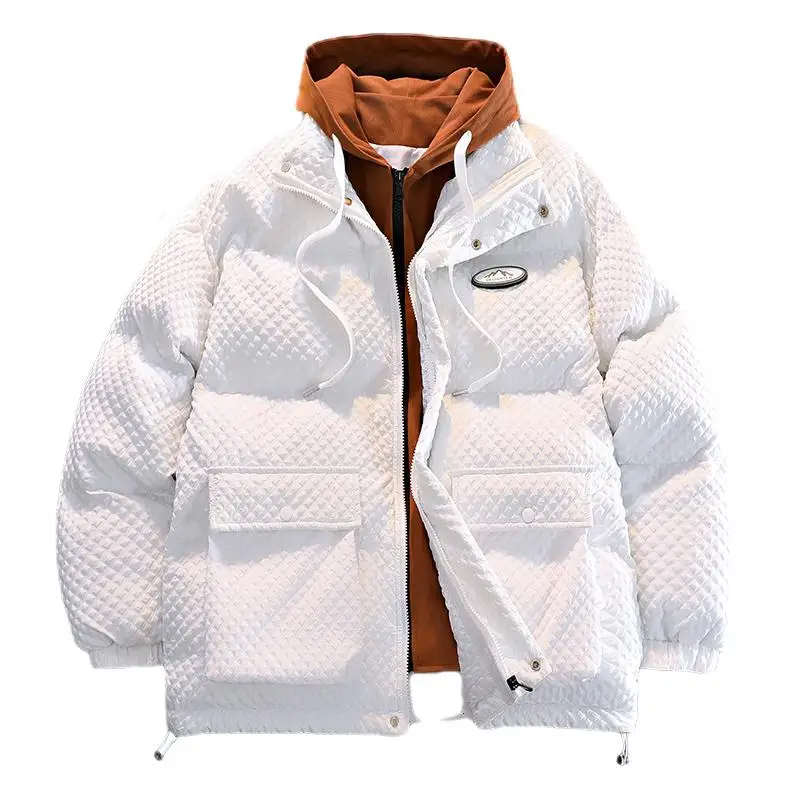 Japanese System Fake Two Pieces Of Cotton Jacket Men's Winter New Tide Gang Handsome Hooded Warm Down Cotton Jacket
