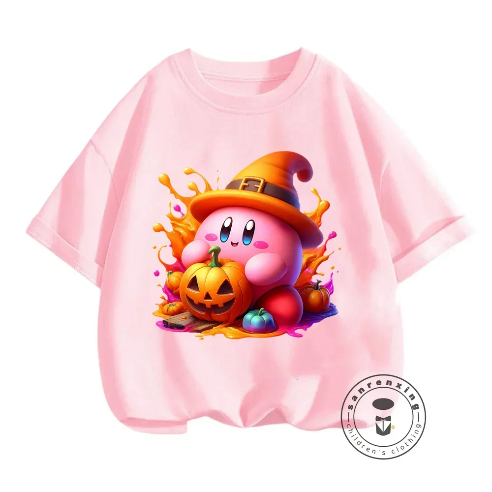 Японские летние футболки Kirby с мультяшным принтом для мальчиков и девочек 3-14 в