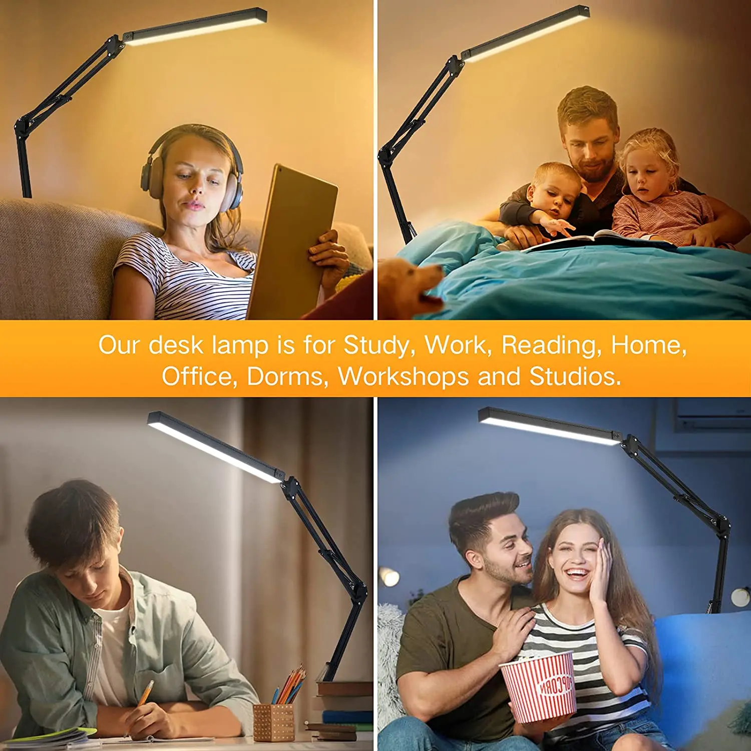 Swing Arm Lights LED Desk Lamp with Clamp Eye Caring Dimmable Lamps Modern Architect Table Reading Light for Study Work | Освещение