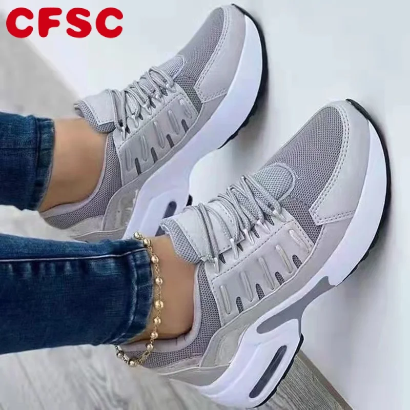 

2022 New Ladies Sneakers Lace Up Wedge Heel Vulcanized Shoes Thick Sole Air Cushion Casual Shoes Large Size 43 Women's Shoes