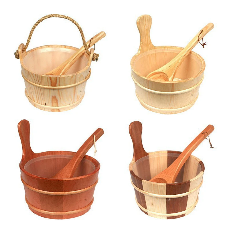 

4L/7L Sauna Bucket Ladle Woodenwater Wood Spa Bath Footscoop Set Bathing Tub Pail Shower Sauna Accessories Sauna Bucket Ladle