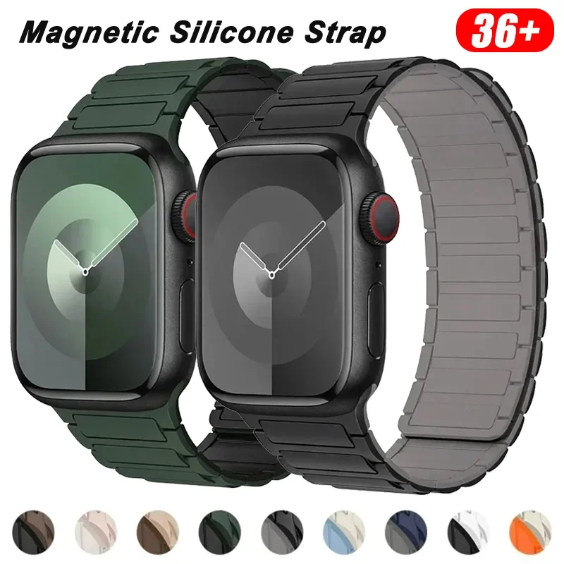 Силиконовый Магнитный Ремешок Для Apple Watch Ultra 2 Series 9/8/7/6/5/4 Se 3 Часов Из Нержавеющей