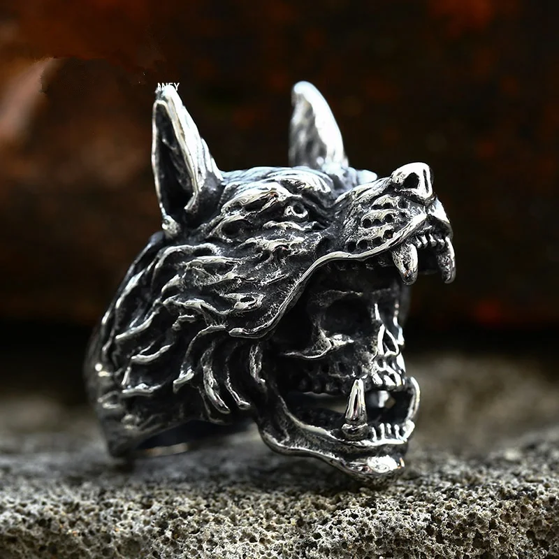 

Stainless Steel Vintage Nordic Wolf Head Mens Rings Punk for Male Boyfriend Biker Jewelry Creativity Gift Wholesale