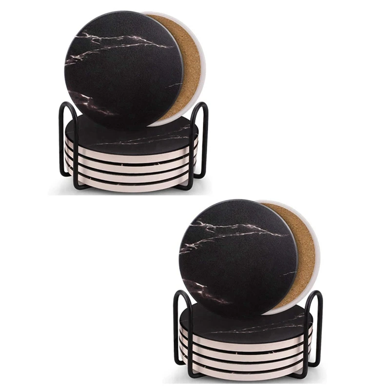 

Подставки для напитков, набор керамических подставок с металлической подставкой, пробковое основание, набор узоров с мраморной поверхност...