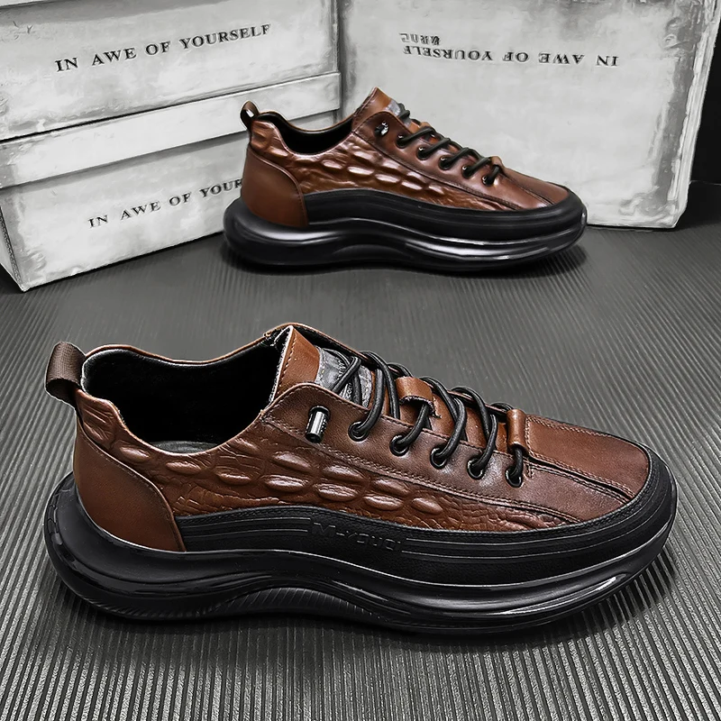 

Men's Sneakers Luxury Leather Casual Sports Hiking Loafers Platform For Men Comfortable Trainers Driving Walking Fashion Shoes