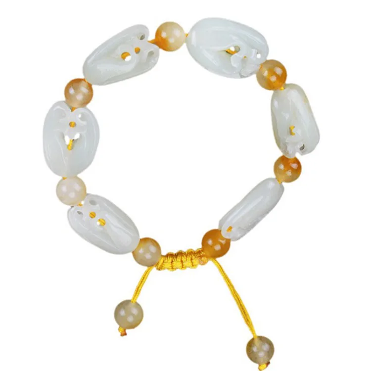 

Natural White Jade Bracelet Hand Carved Exquisite Pattern Hollow Jades Beads Adjustable Nephrite Bracelets Bangle Men Women