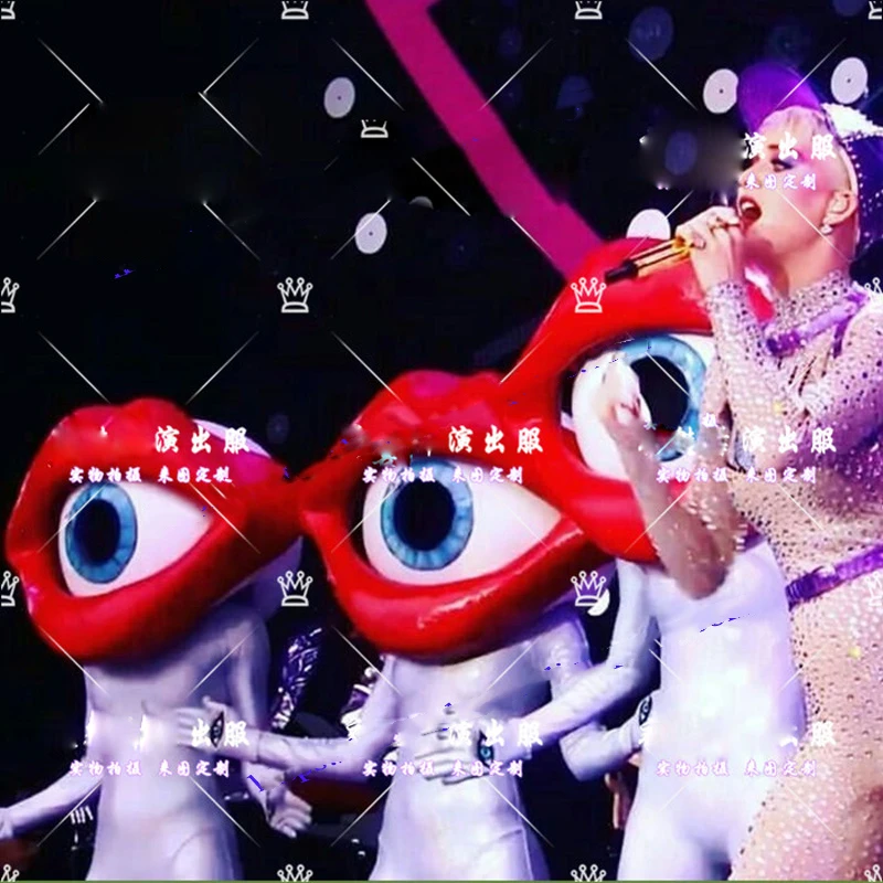 

Головной убор для костюмированной вечеринки, сексуальный головной убор с красными губами и большими глазами, головной убор для ночного клуба, ГОГО, будущего, космоса, Хэллоуина, Косплея