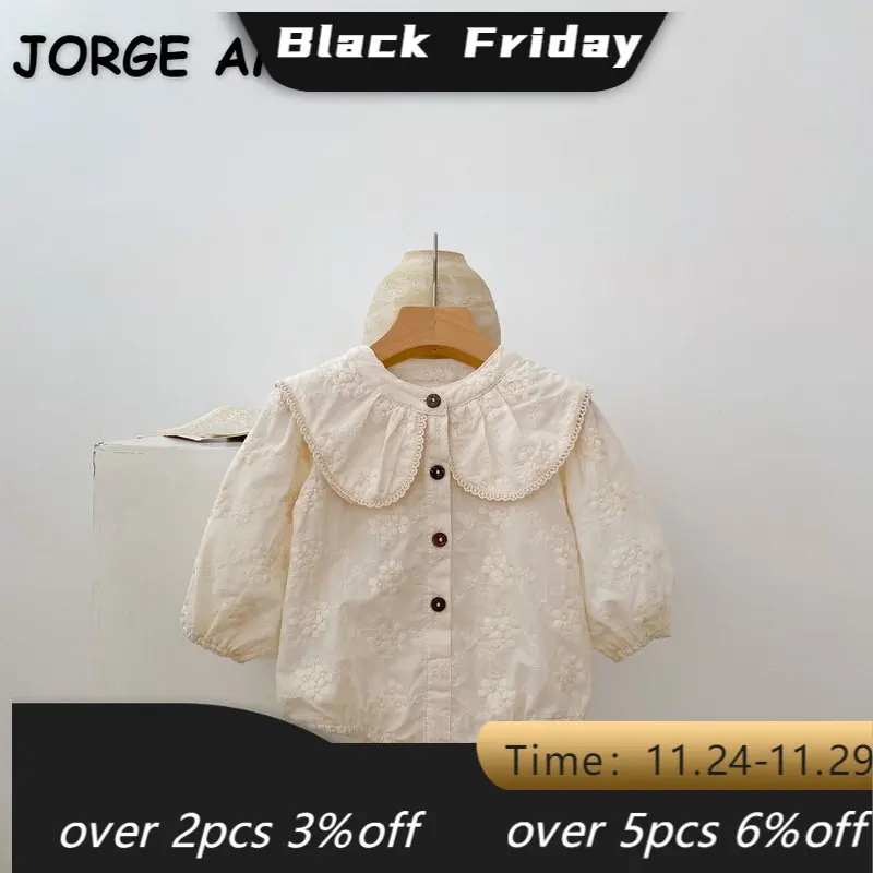 

New Autumn Baby Girl Bodysuit Long Sleeves Turn-down Collar Beige Print Jumpsuit Newborn Playsuit Infant Clothes E2223