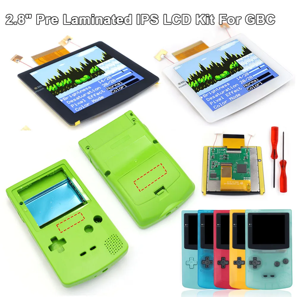Фото 2,8-дюймовый ламинированный IPS LCD-экран с подсветкой и функцией FRM для Gameboy Color GBC с корпусом, без пайки №1
