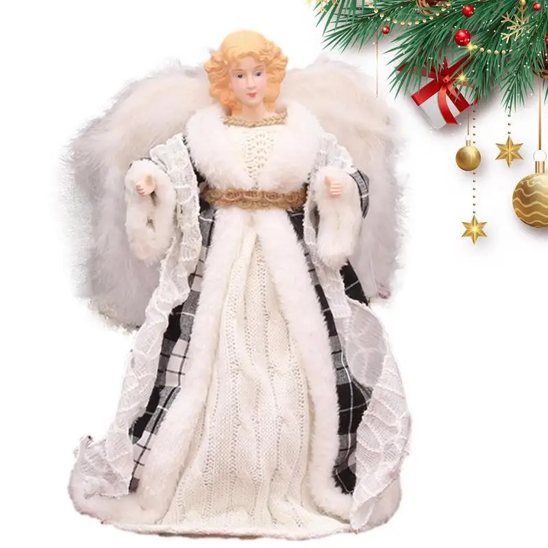 

Christmas Angel Tree Topper Standing Christmas Angel with White Feather Wings 7.08in Angel Treetop Figurine Christmas Tree