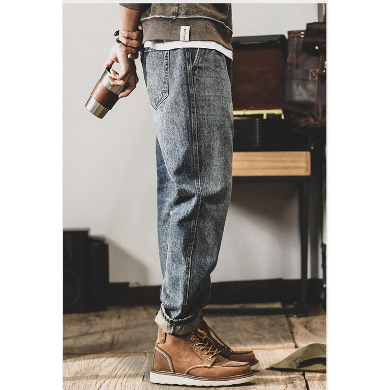 Streetwear Men 2022 New Pattern Recreational Blue Pants Straight Cylinder Comfortable Loose Large Jeans Autumn and Winter Female