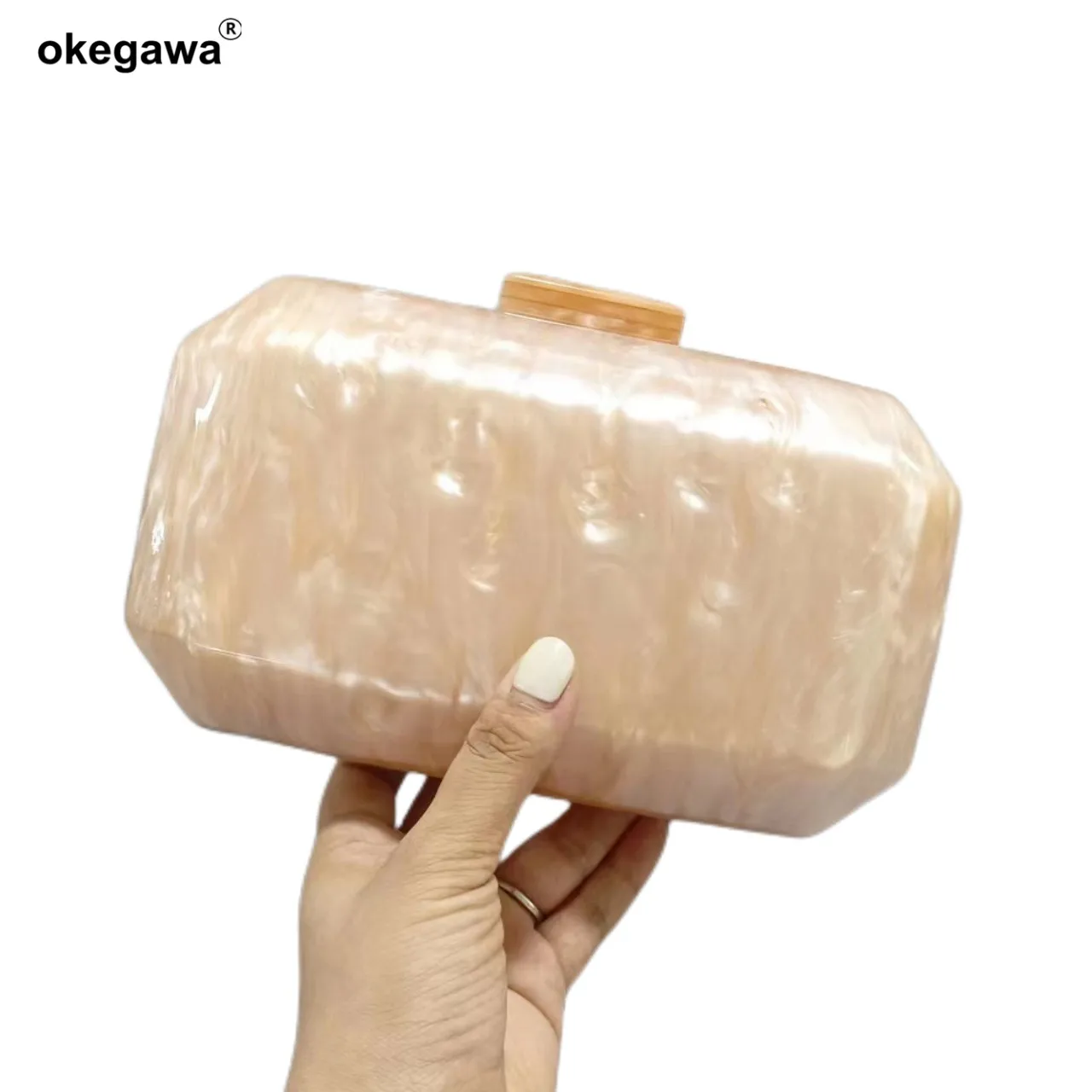 Женский акриловый клатч с жемчугом телесного цвета шампанского вечерний