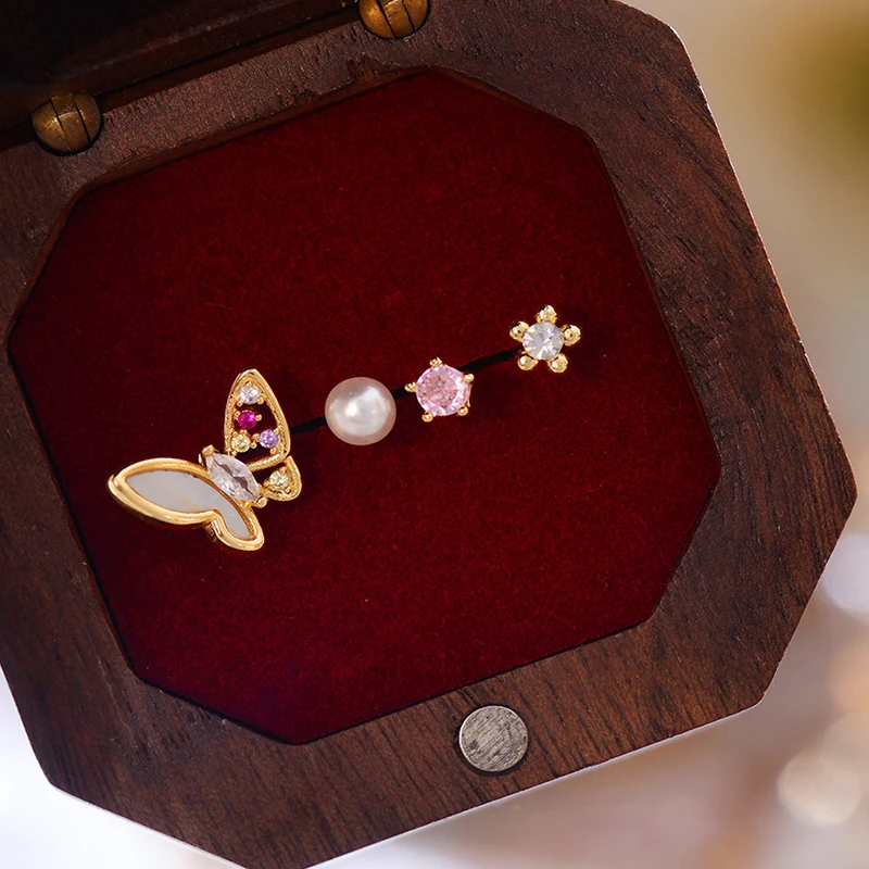

French Trend Girl Earrings Abstract Bow Women Earrings Zircon Inlaid Pendant Jewelry 4-Piece Set Earrings 2023 Brand New