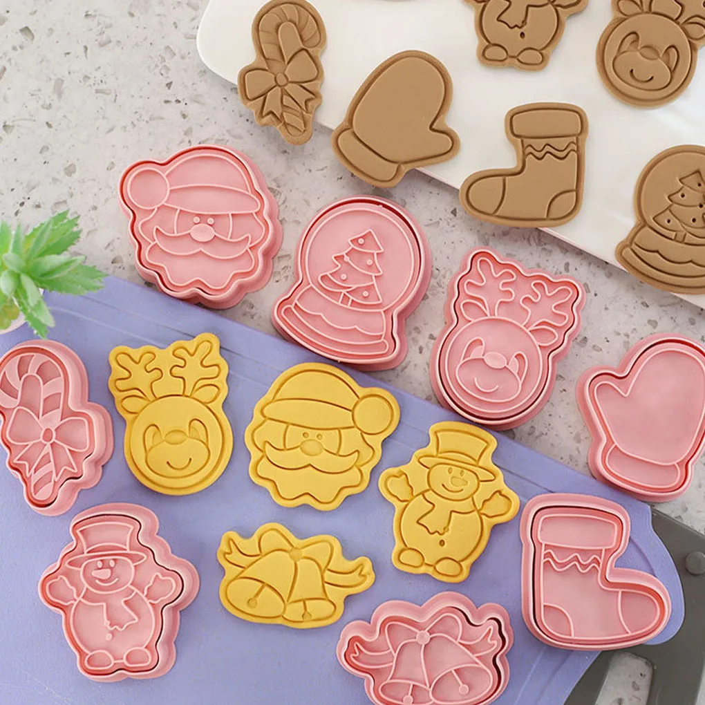 

New 8pcs DIY Christmas Cartoon Biscuit Mould Cookie Cutter 3D Biscuits Mold ABS Plastic Baking Mould Cookie Decorating Tools
