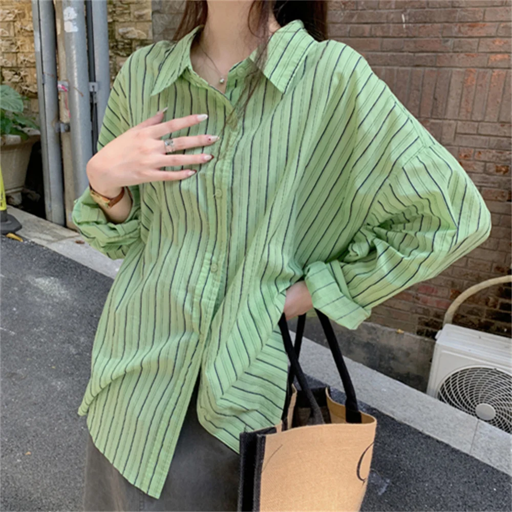 

Рубашка женская универсальная в Корейском стиле, Весенняя шикарная модная элегантная рабочая одежда в полоску, свободная повседневная офисная одежда для женщин, 2023