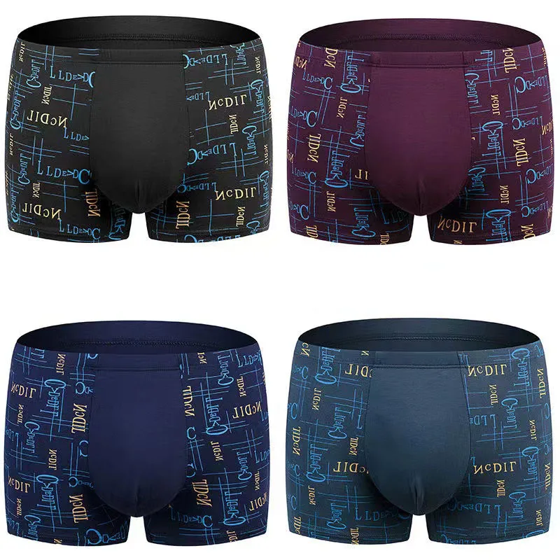 4pcs/lot Cotton Boxer Underwear Men Homme Brand Mens Underpants Male Panties Breathbale Shorts U Convex Pouch Men Printing Boxer