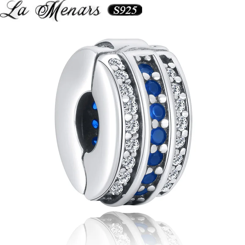 

La Menars Ocean Blue CZ Clip Charm Stopper fit Original Silver Bracelet European Jewelry Making DIY 925 Sterling Silver