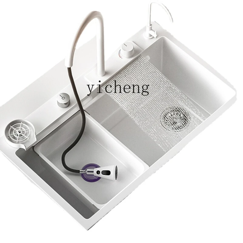 

XL Waterfall White Sink Large Single Sink Handmade Nano 304 Stainless Steel Vegetable Washing Basin