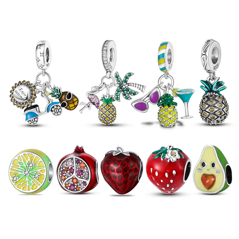 

Advanced Enamel Summer Glasses Paired With Pineapple Wine Glasses Beads Charms Fit 3mm Bracelet Making Woman Jewellry
