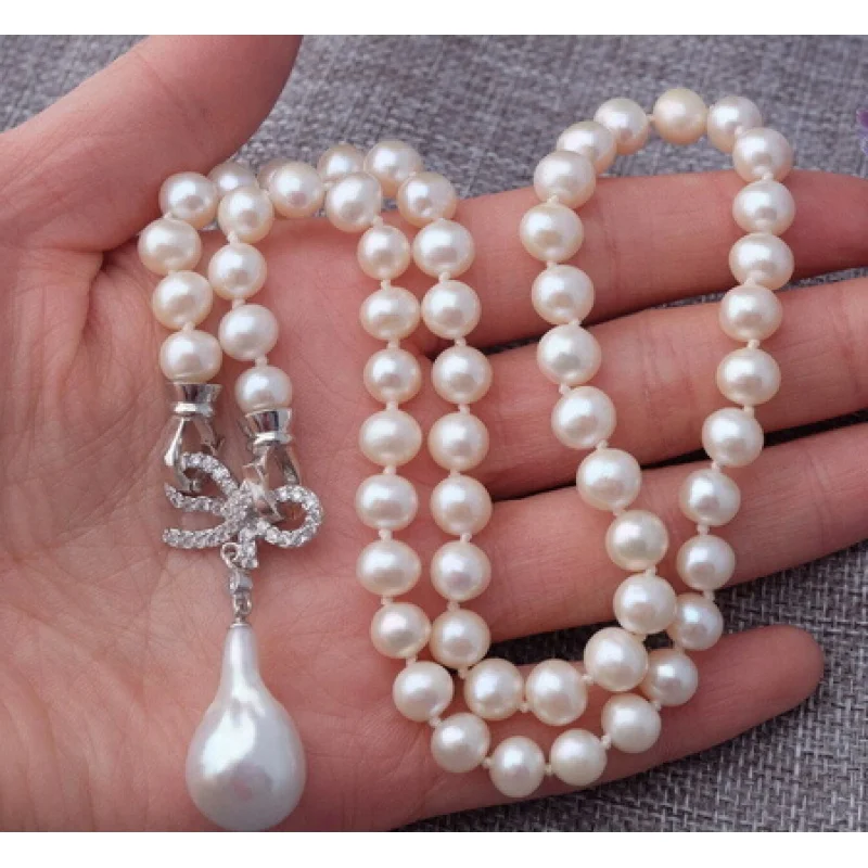 

Круглый белый кулон Xiuli - collier с пламенем, 003526, AA, 8-9 мм