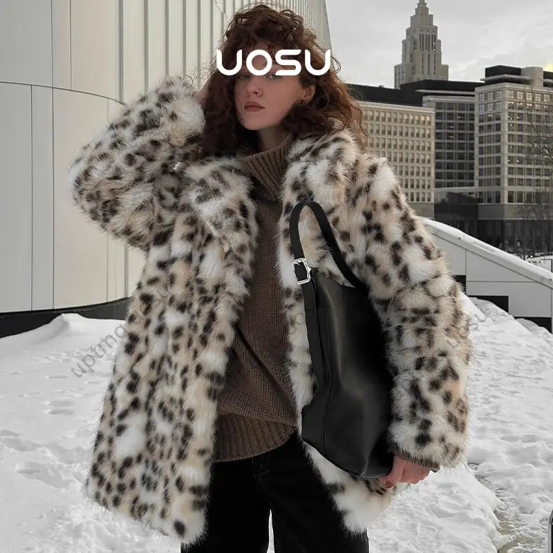 Пальто из искусственного меха лисы с леопардовым принтом