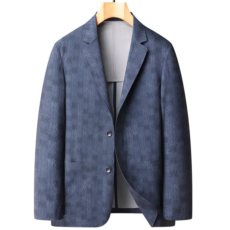 

Lansboter Blue Non-marking Embossed Printed Suit Jacket Spring New Trend Sunscreen Small Men's Non-ironing Elastic Leisure