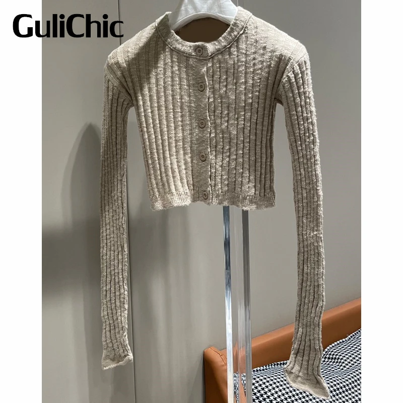 

8.28 GuliChic Women Fashion Long Sleeve Single Breasted Slim Short Knitted Cardigan Sweater