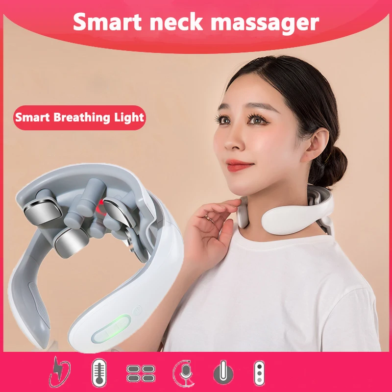 Vibration Neck Masssger Smart Electric Rechargeable Neck Massage Device Hot Compress Magnetic Pulse Voice Cervical Massager