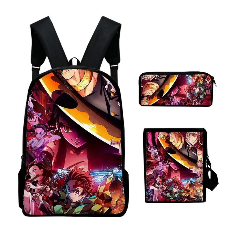 Demon Slayer Season 2 New Children Cartoon Large Backpacks 3-piece Set Nezuko Tanjirou Shoulder Bags with Cute Pen Bag All-match