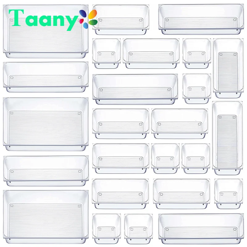 

Clear Drawer Organizer Transparent Drawer Divider Storage Box Bins Case for Utensil Cosmetic Groceries Kitchen Tableware