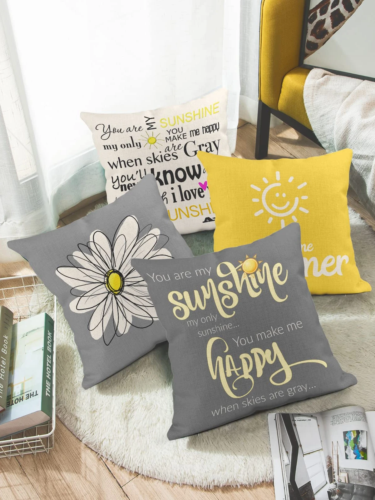 You are my only sunshine серая желтая льняная наволочка 60*60 для дивана 40*40 украшение дома