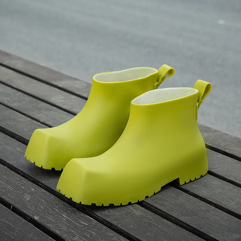 New Square Toe Rain Boots for Women Waterproof Shoes Thick Bottom Mid-Calf and Low Length Non-Slip Rain Boots Rubber Shoes