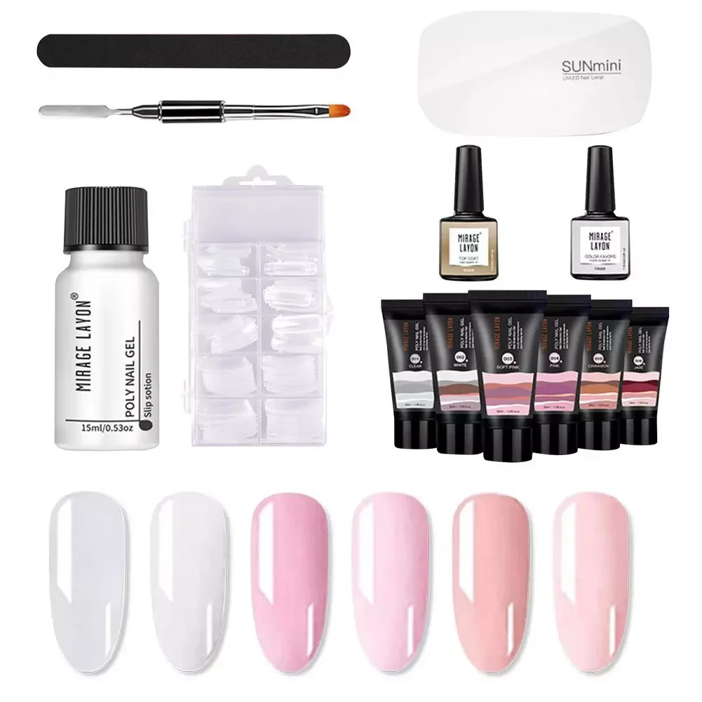 

NEW2023 Poly Nail Gel Kit Nail Manicure Set 15ml Polish Gel Nail Tip Form UV Lamp Gel Varnish Quicking Building Nail Art Extensi