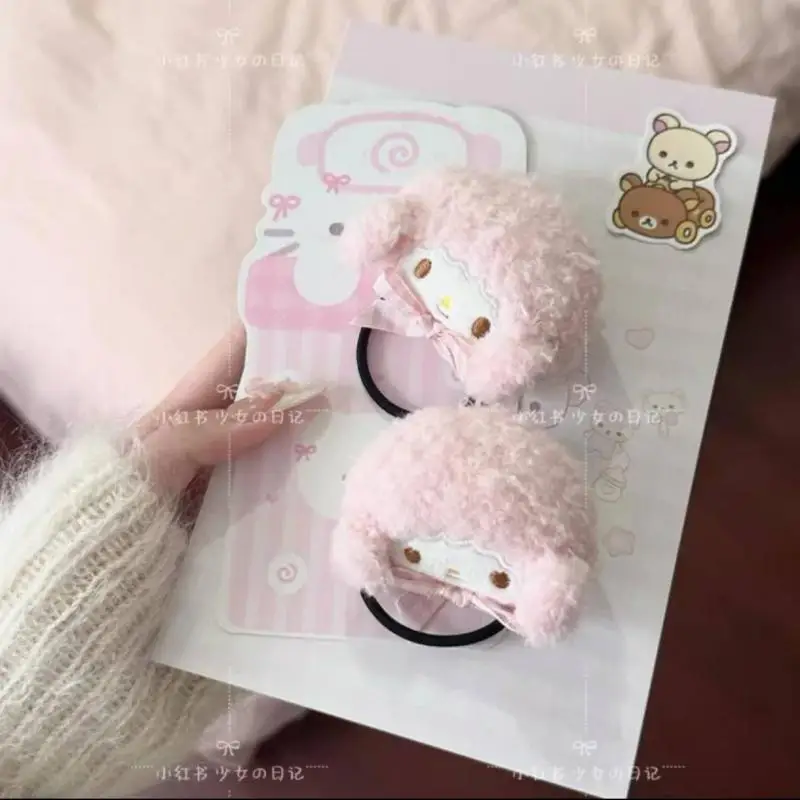 Kawaii Sanrio My Sweet Piano плюшевый круг для волос мультяшная розовая заколка с