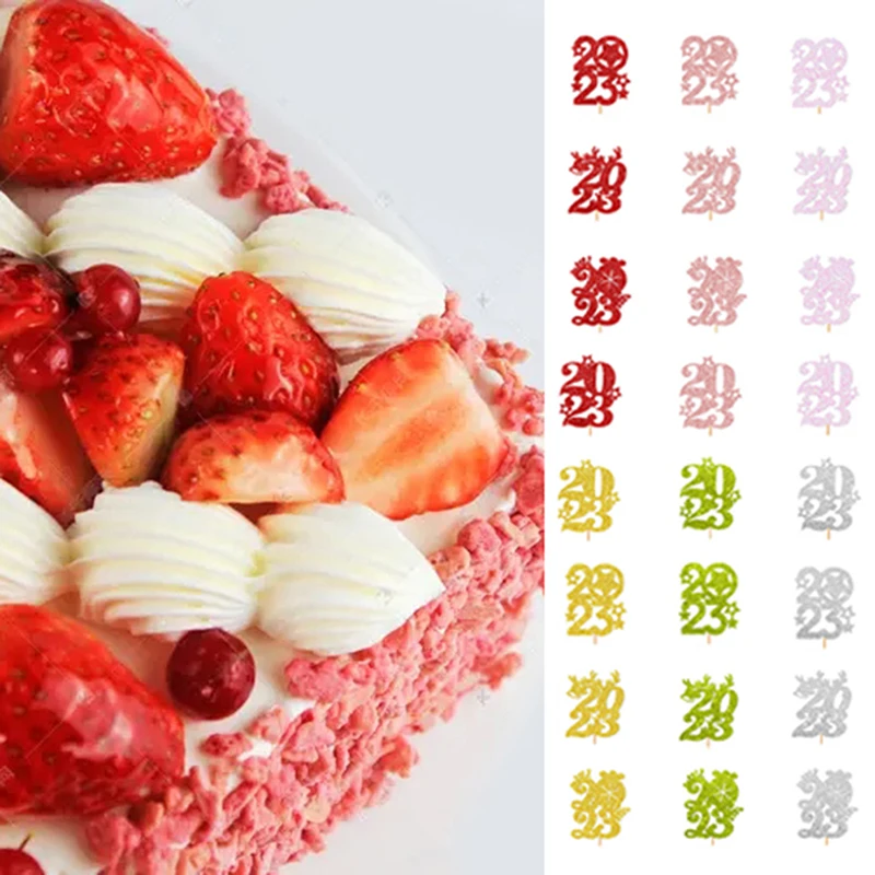 

12 шт. 2023 Топпер для торта 2023, украшение для новогодвечерние, сверкающие топперы для торта на новый год