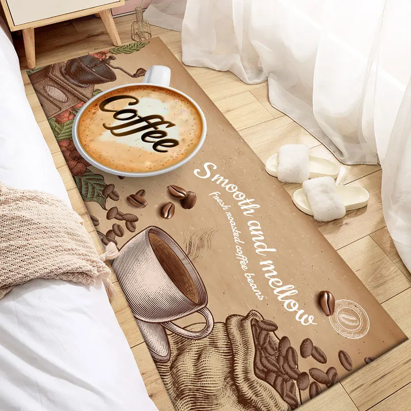 Ковер для кухни с рисунком кофейных зерен фланелевый коврик входной двери
