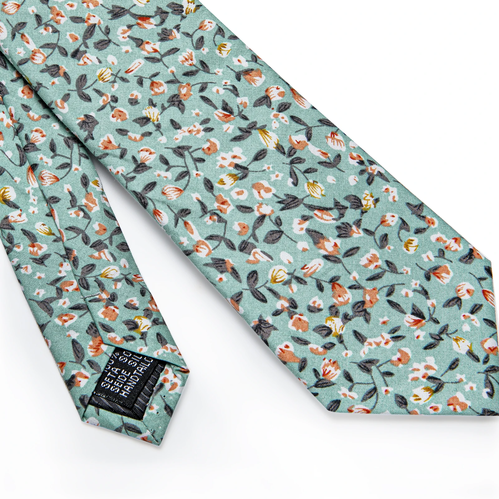 Свежий зеленый мужской тонкий галстук с оранжевым цветочным принтом Новый