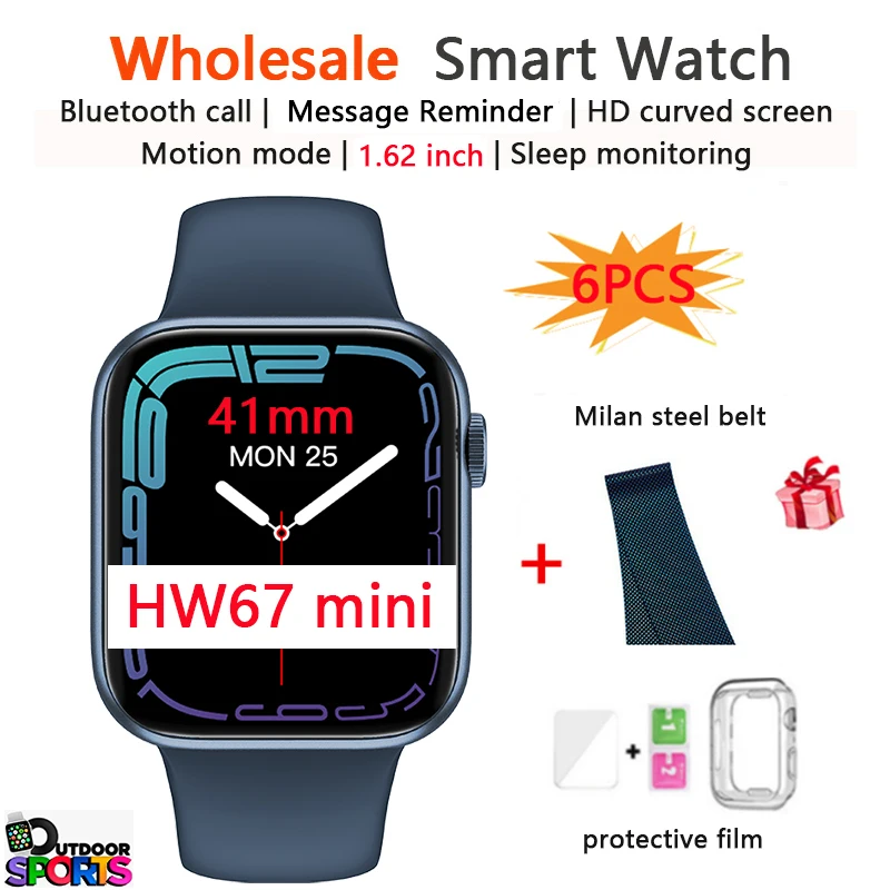 

Смарт-часы HW67 мужские с пульсометром и тонометром, 1,6 дюйма, 40, 41 мм, 6 шт.