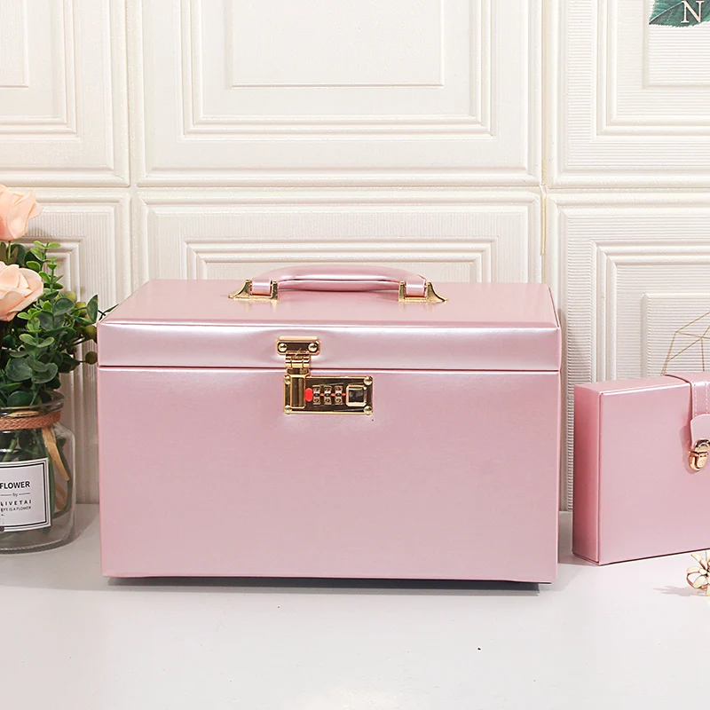 Large Multi Layer Jewelry Storage Box Organizer for Girl Case Pink Korean Jewelry Box Earrings Display Wooden Travel Gift Ideas