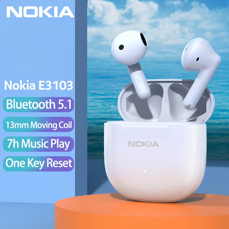 

Новинка оригинальные беспроводные наушники Nokia E3103 TWS Bluetooth 5,1 двойное Стерео шумоподавление бас сенсорное управление длительный режим ожид...