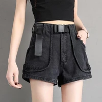 black denim shorts women 2022 summer fashion style hong kong flavored thin high waisted large size loose a line hot pants trend