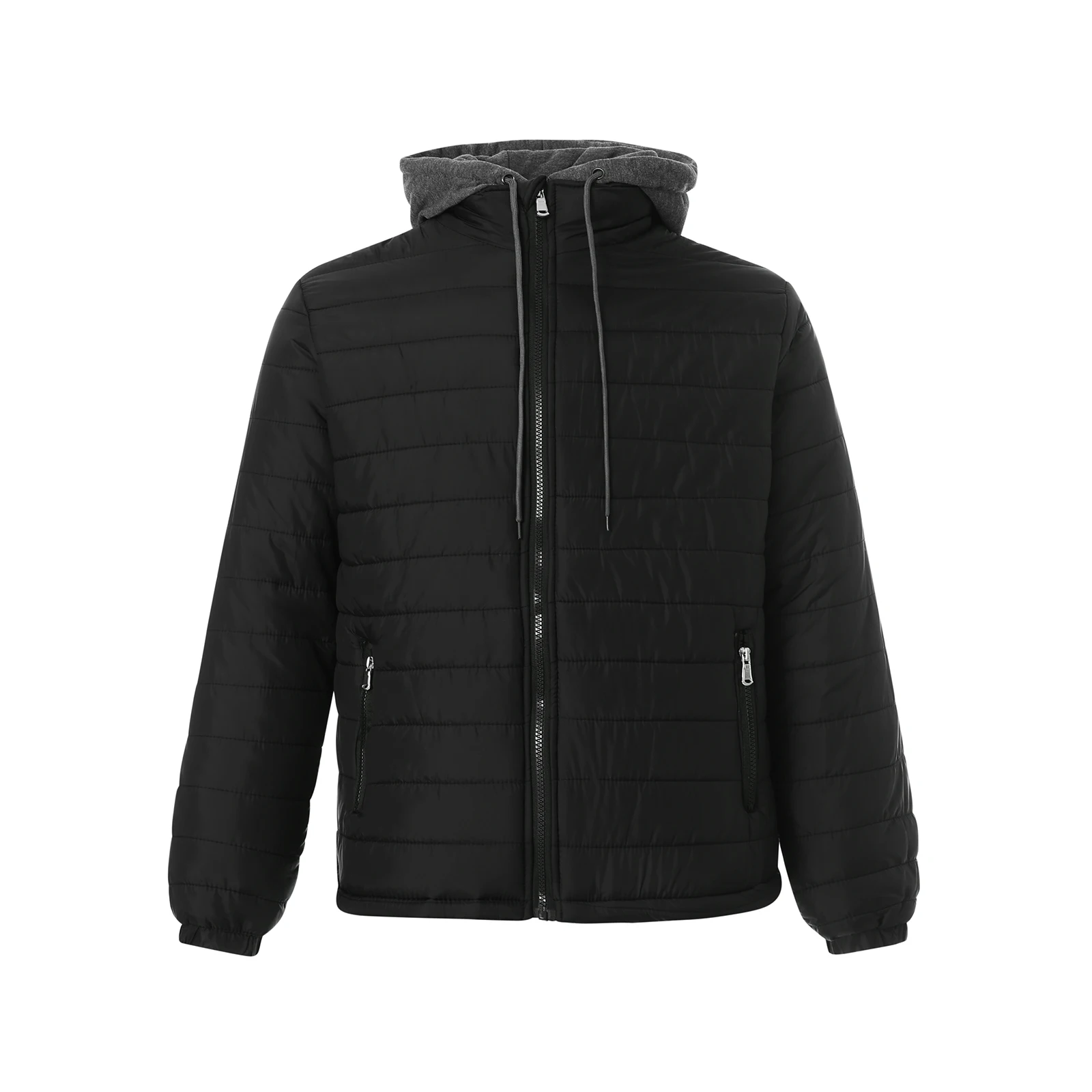 Мужской зимний пуховик однотонный с капюшоном длинными рукавами на молнии