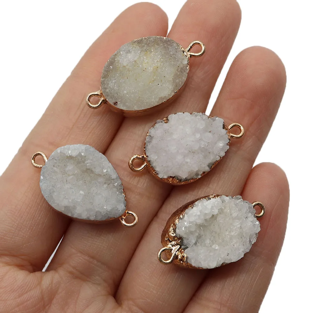 

Natural Stone Egg Shape Drop Shape White Sprout Pendant 15-27mm Agate Double Hole Connector Jewelry DIY Necklace Accessories