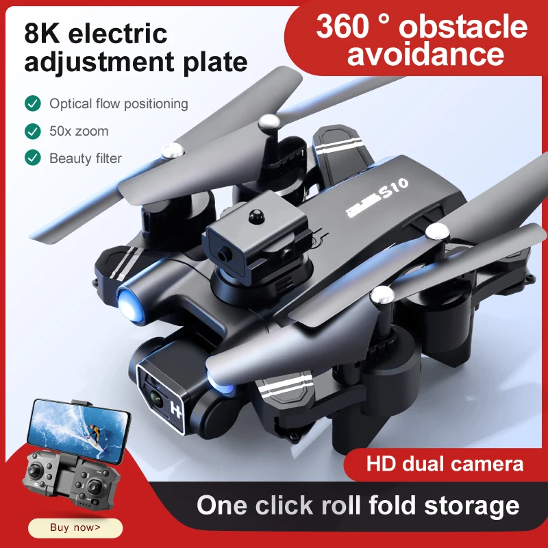 

Дроны S10 с камерой 8K HD, профессиональный Дрон с оптическим потоком, обход препятствий, складной вертолет, радиоуправляемый самолет, детская игрушка