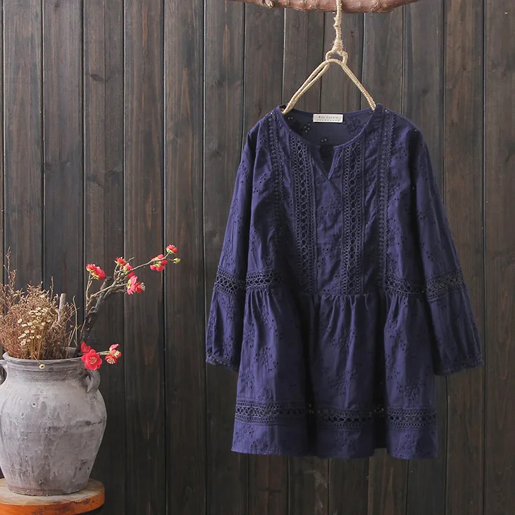Новинка Весенняя хлопковая рубашка с вышивкой женские топы в литературном стиле