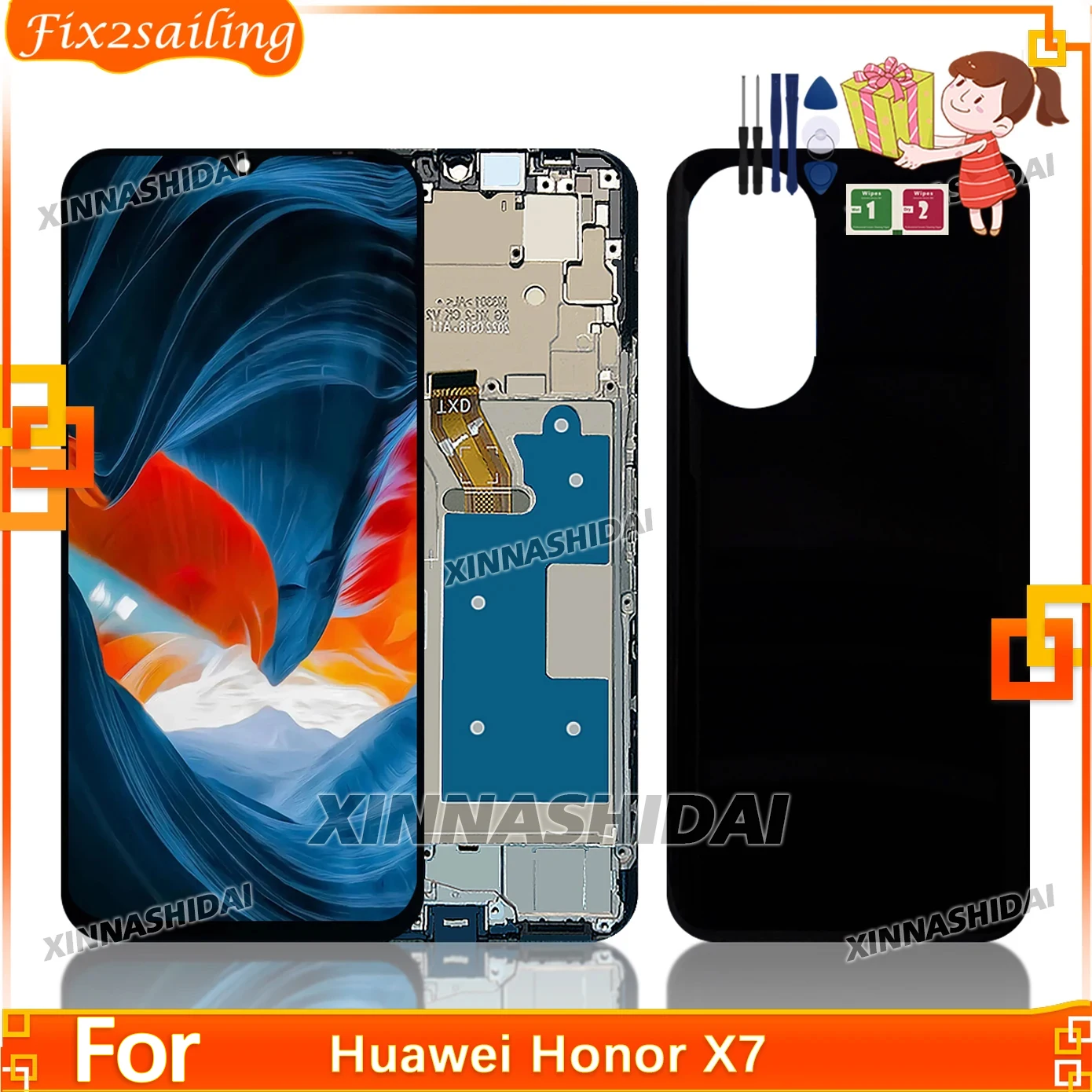 Фото 6,74 ''Новый ЖК-дисплей для Huawei Honor X7, дигитайзер сенсорного экрана, запасные части для Honor X7 CMA-LX2 CMA-LX1 CMA-LX3 LCD №1