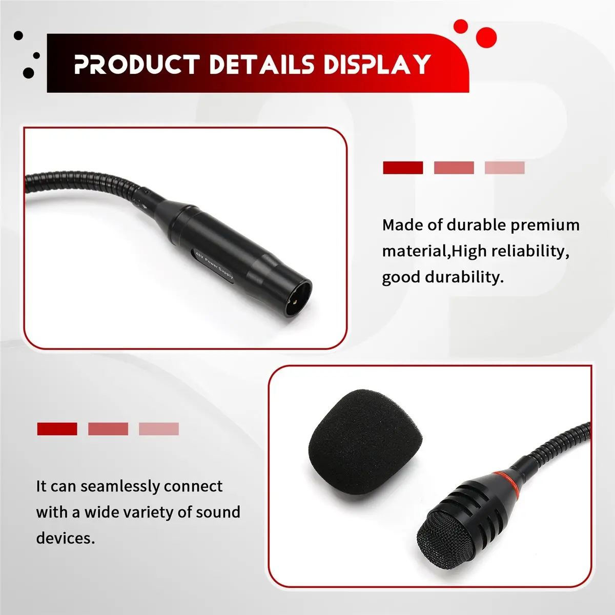 Фото Профессиональный динамический микрофон DTC6 DJ Mic с 3-контактным разъемом (папа), 48В, на гибкой стойке, с подсветкой, для сценических выступлений и конференц-залов №1