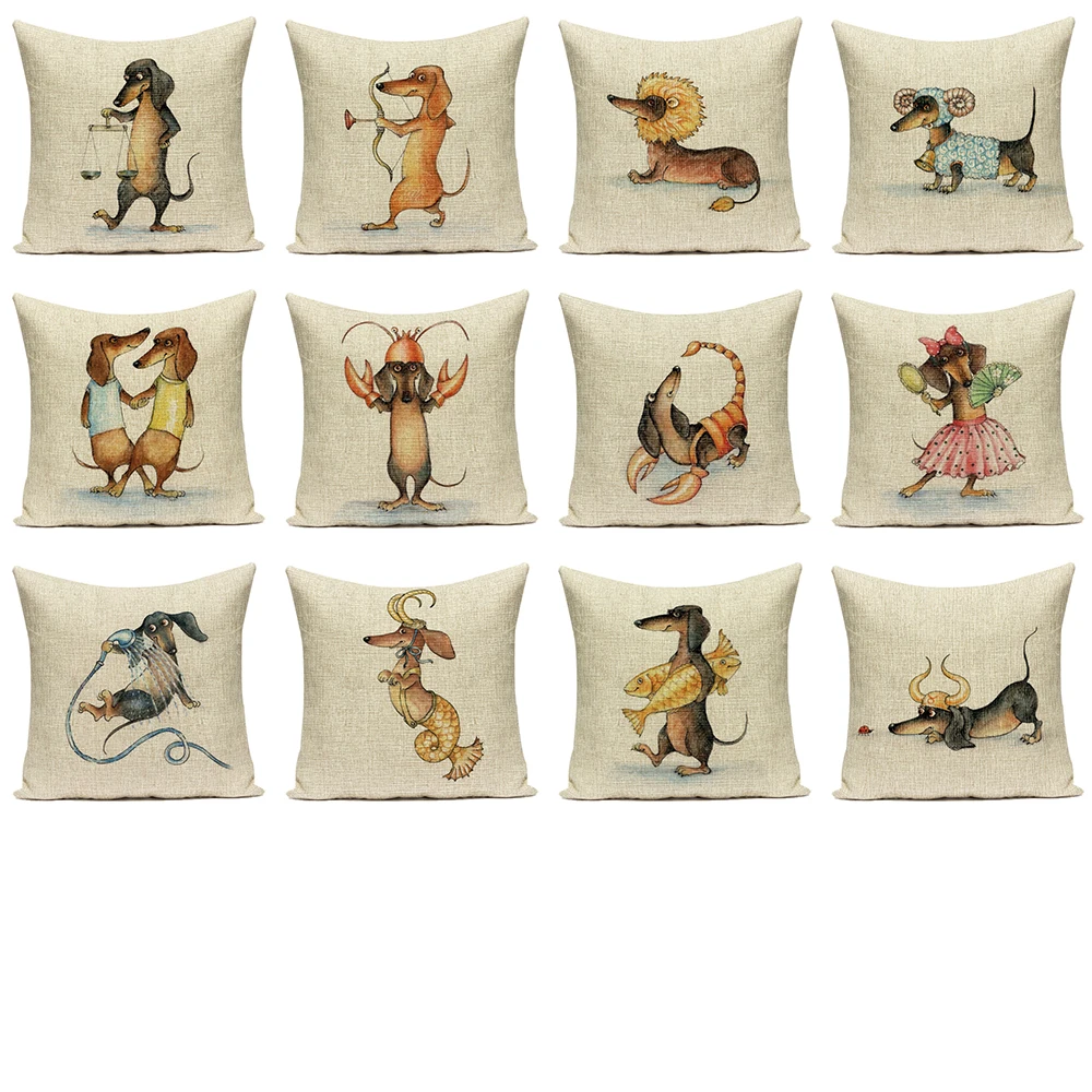 Cushion Cover Farmhouse Home Decoration Cushions Covers Dachshund Linen Pillow Case Animal Decor Sofa Pillowscase Taie Oreiller