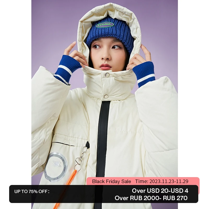 

Toyouth Women Down Jacket with Hat 2021 Winter Stand Collar 90% White Duck Down Warm Outwear Waterproof Casual Chic Down Coat