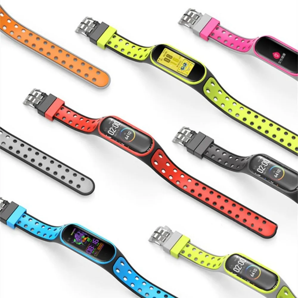 Double Buckle Breathable Soft Silicone Replacement Sport Strap For Xiaomi Mi Band 7 6 5 4 3 Straps Wristband MiBand 7 Bracelet